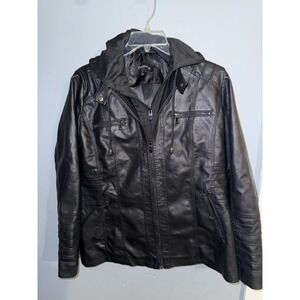 Vintage‎ Tanming  Black Bomber Biker Hooded Jacket Winter Coat XL EUC